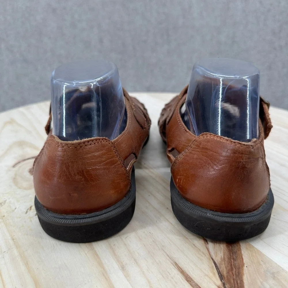Vintage Fisherman Sandals Mens 8.5 Brown Leather Woven Buckle Strap